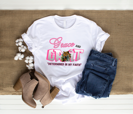 GRACE AND GRIT T-SHIRT White G&G Pink/Gray